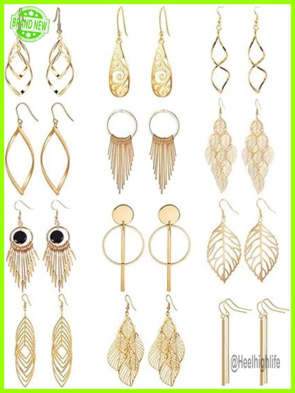 12 Pairs Drop Dangle Earrings Boho Statement Earrings Set Copper Zircon